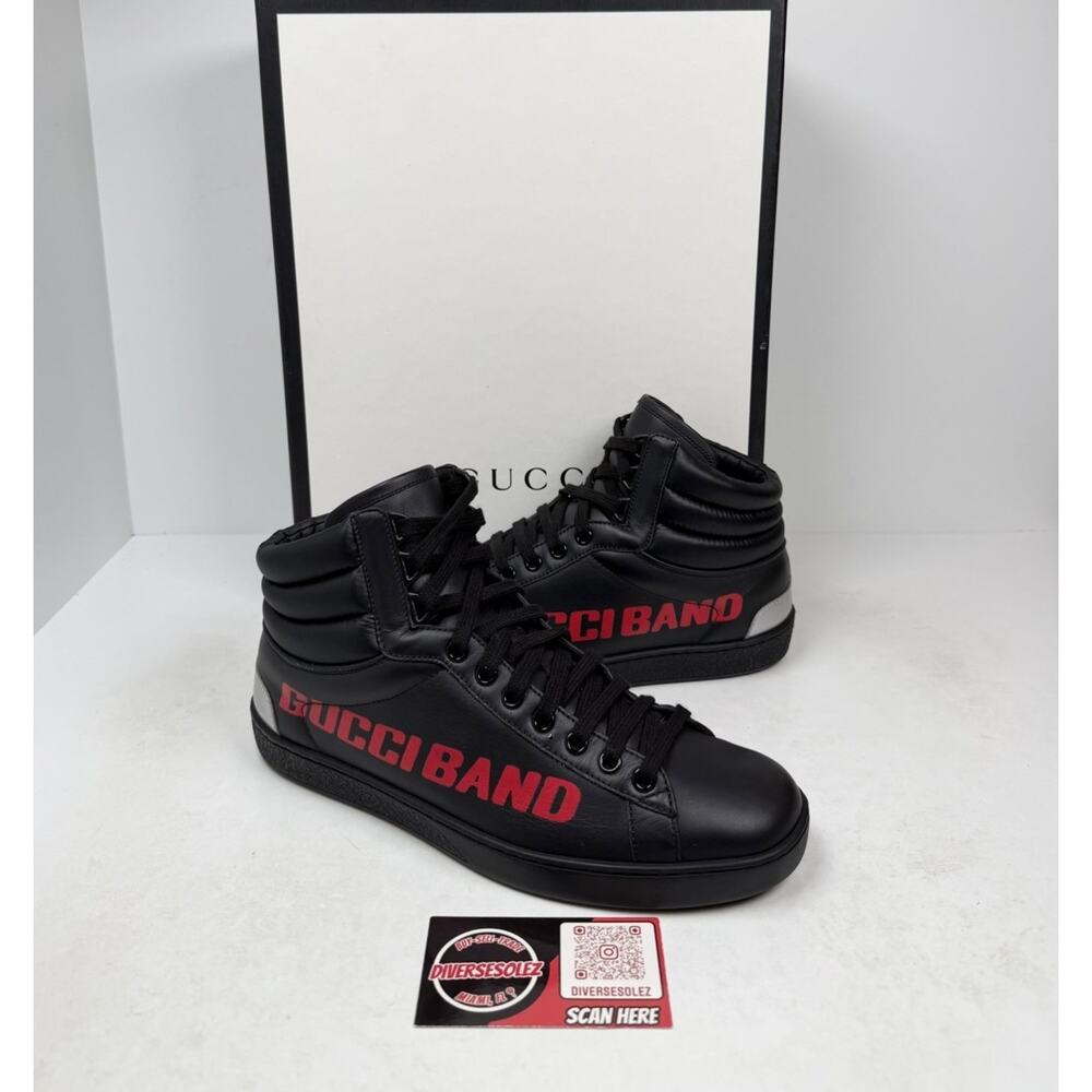 Size 6US - Gucci Ace Band High Top Leather Black Sneakers🖤 WORN ONCE!